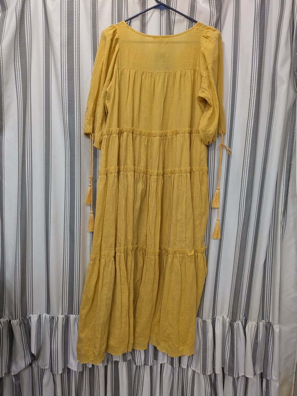 Easel Mustard Tiered Maxi Dress with Tassel Ties - Picture 5 of 5